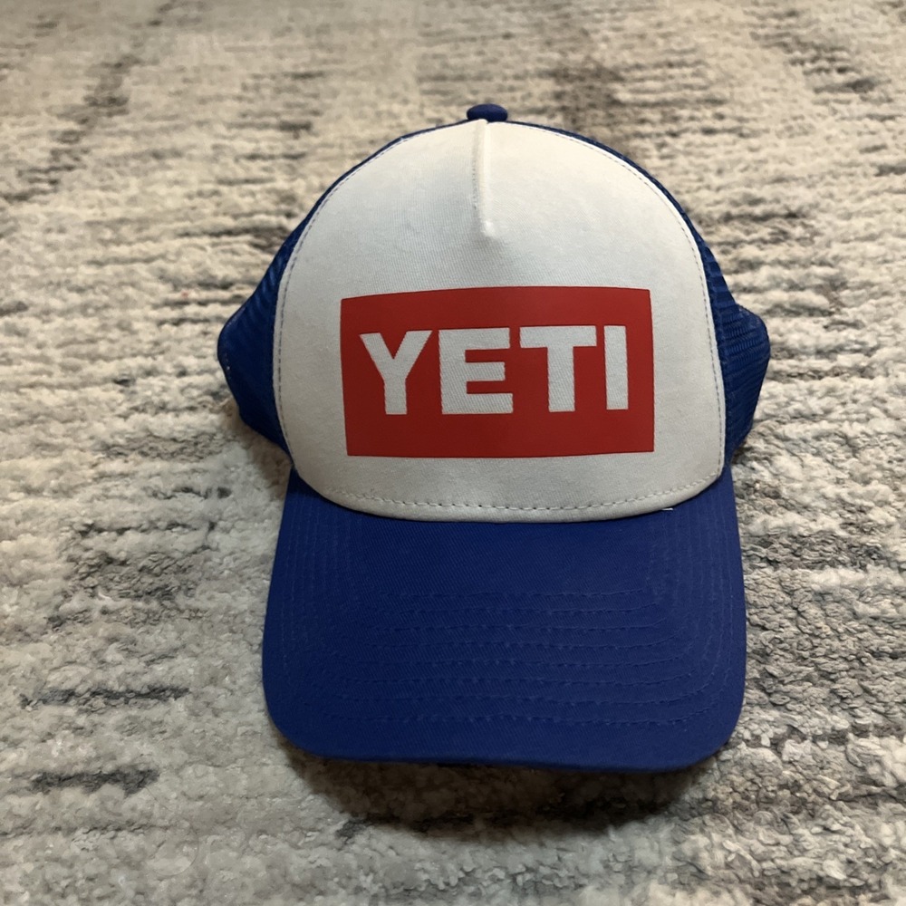 YETI‎ Hat Snapback Trucker Mesh Baseball Blue White Red Cap Box Logo